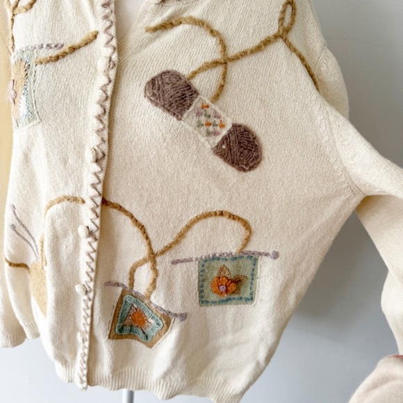 Vintage Women 90s Knitting Novelty Cardigan XL Granny Hobby Craft Cottage Comfy - Picture 3 of 10